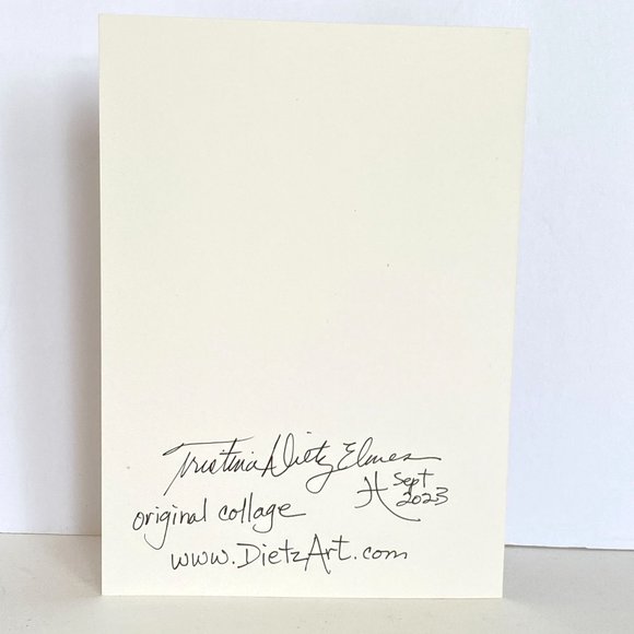 Getting Together Blank Greeting Card Original Handmade Collage Artwork Signed - Picture 4 of 6